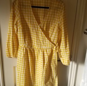 Yellow gingham wrap dress